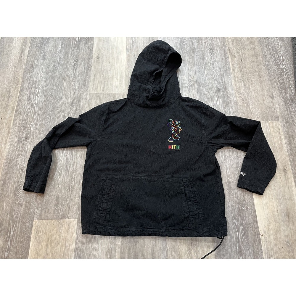 Kith x Disney Seersucker Harrison Black Pullover Kangaroo Pocket Size S